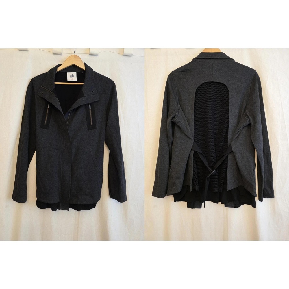 Cabi Jacket Womens Medium Gray Knit Zip Front Mesh Back Style 3184 Ventilated‎
